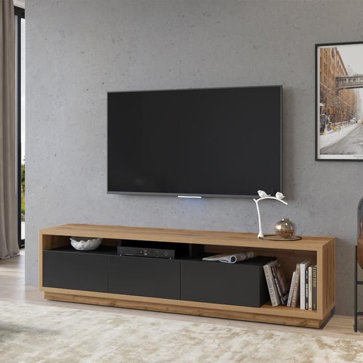 Actual product image Petits-Meubles 3-drawer TV stand 200 cm Asten Black and Wood