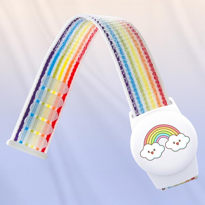 Produktbild Hurtel AirTag-Hülle mit Riemen für Kinder-Nylonarmband – mit regenbogenfarbenem Riemen