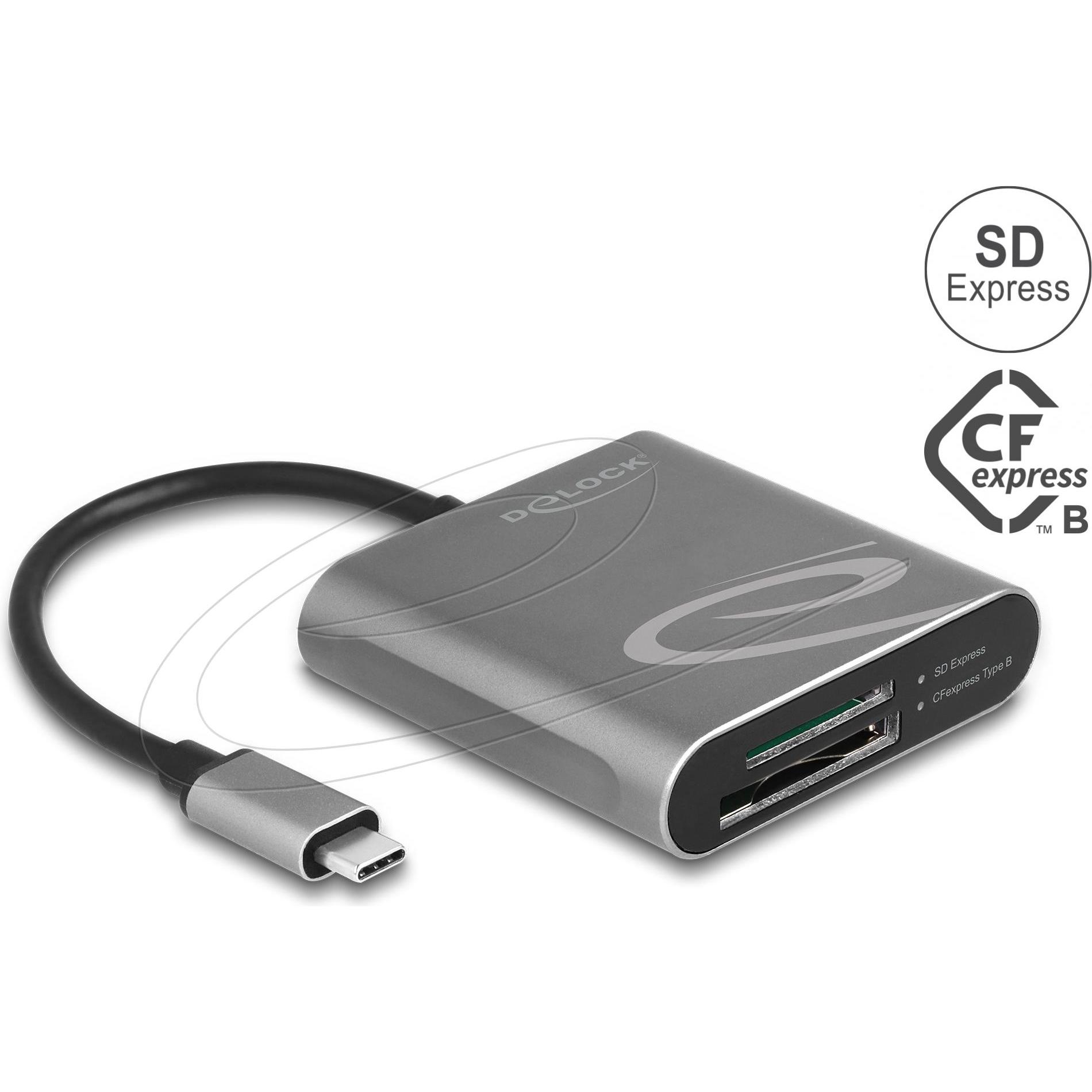 Delock Lettore di schede USB Type-C (USB 3.2 Gen 2), Lettore di schede di memoria, Grigio