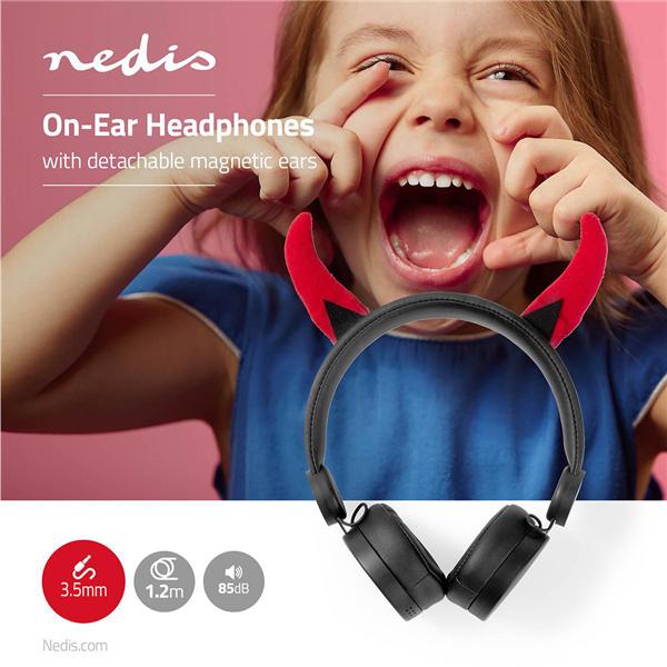Produktbild Nedis On-Ear-Kopfhörer mit Kabel On-Ear-Kopfhörer mit Kabel 3.5 mm Seillänge: 1.20 m 85 dB Red/Schwa (Keine Geräuschunterdrückung, Kabelgebunden)