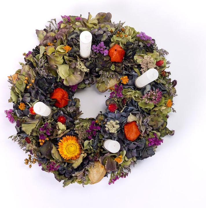 Produktbild VEG and the City Adventskranz Trockenblumen Bunt ca. 35 cm - Kerzen Elfenbein (35 cm)