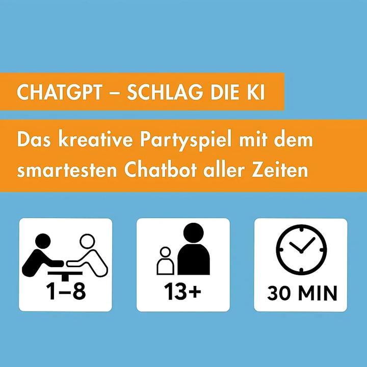 Actual product image Hey, ChatGPT! The creative ChatGPT party game. Are you smarter than the AI? (German, 1 - 8 Players)