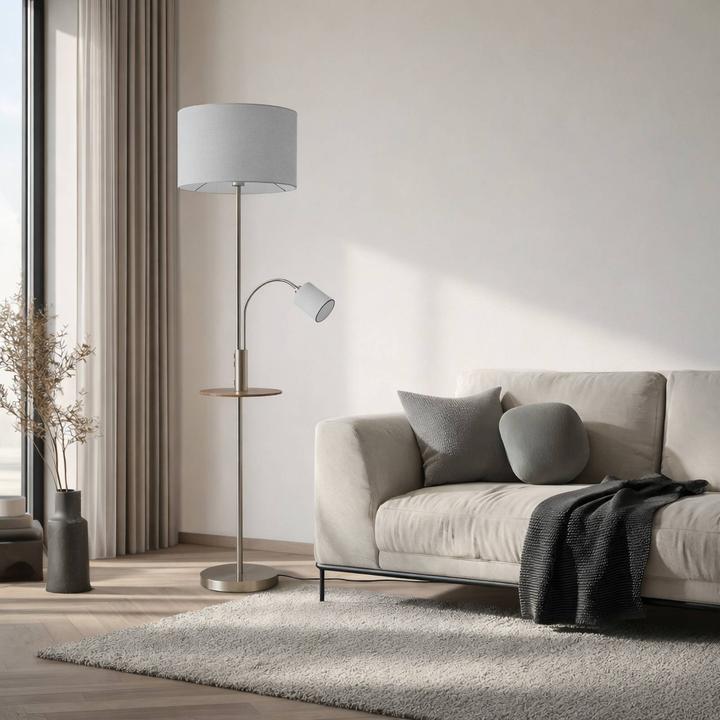 Immagine prodotto Lindby Lampada da terra Aovan con mensola e USB, nichel (E27)