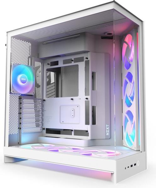 Produktbild NZXT H9 Flow (2025) All White Midi Tower ATX Gaming Gehäuse weiss mit Glasfenster (ATX)