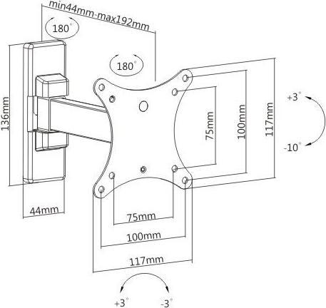 Actual product image STAFFA TV/MONITOR 27"VESA BK 100X10 MAX20KG/100*100 2 SNODI (Wall, 20 kg, 13" - 27")