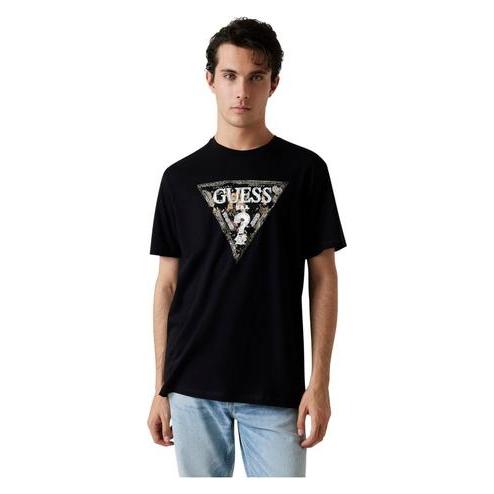 Guess, Mannen, T-shirts, Herren-T-Shirt Dreieck Schwarz, Zwart, (L)
