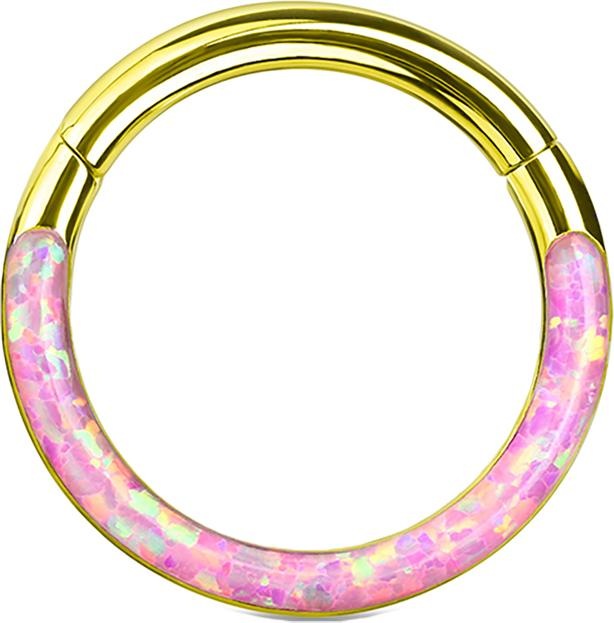 Produktbild Star Piercing Micro Segmentring klappbar vergoldet front Opal streifen pink (Chirurgenstahl 316L, ohne Messing)