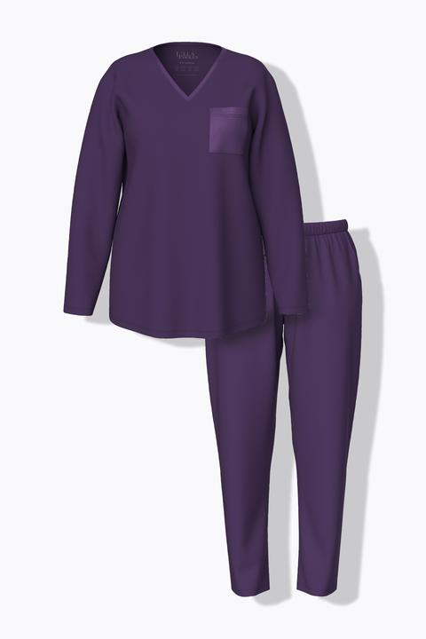 Produktbild Ulla Popken Pyjama, Satin-Brusttasche, V-Ausschnitt, Langarm (68)
