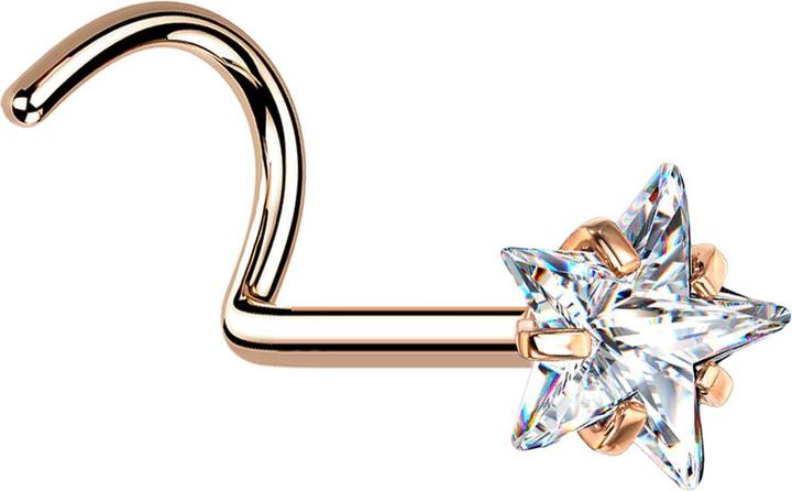 Actual product image Star Piercing Nasenstecker gebogen rosegold Kristallstern silber gefasst (without brass, Surgical steel 316L)