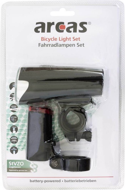 Image du produit Arcas Ensemble d'éclairage pour bicyclette Ensemble d'éclairage pour bicyclette, alimenté par batterie (70 lm, 6.50 lm)