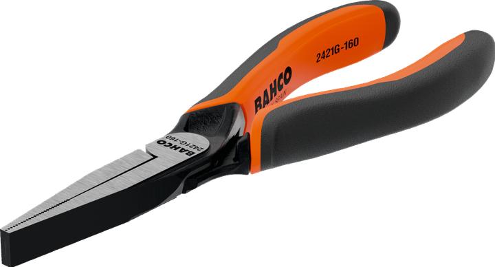 Bahco ERGO flat nose pliers with opening spring, two-component handles, long jaws, phosphatised(160 mm) (160 mm)