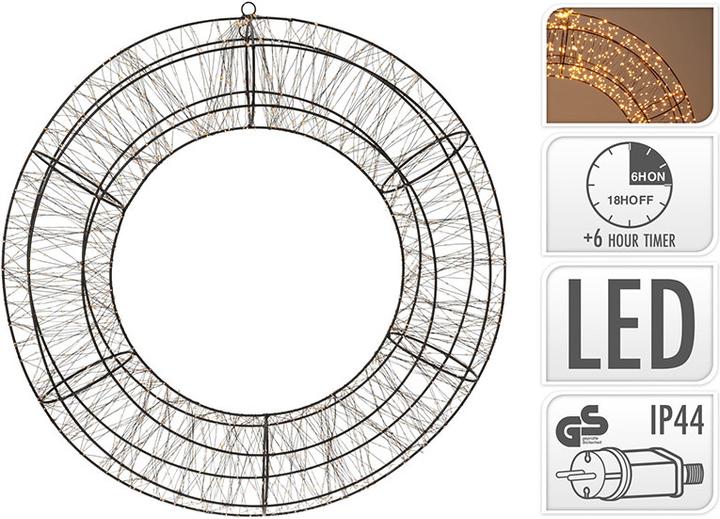 Produktbild G. Wurm Lichterkranz 2400er LED extra warmweiss mit Timer 6/18, IP44 Adapter aus Kunststoff schwarz Ø70cm (0.70 m)