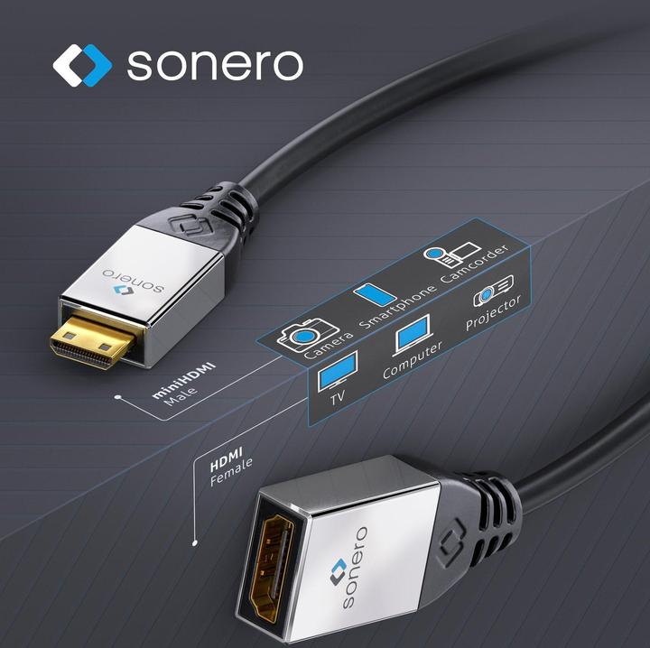 Produktbild Sonero HDMI-Adapter Metallstecker, 0,25 m, mini-Stecker/Kupplung (0.20 m, HDMI, 2.0)