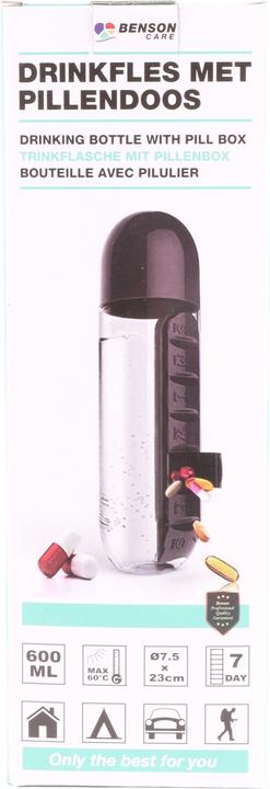 Actual product image Benson Care Drinking bottle with pill box 600 ml mix