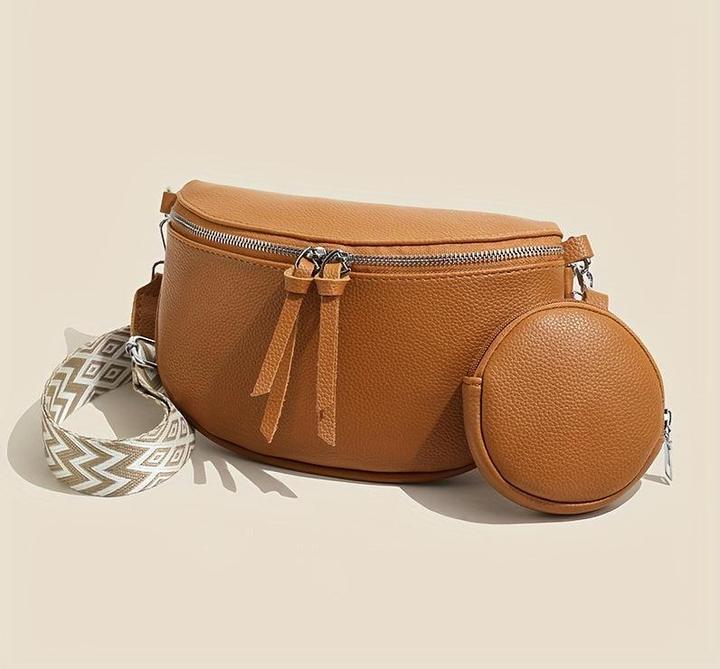 Actual product image Only-Bags.Store PU leather crossbody fanny pack, retro style chest shoulder bag with adjustable zigzag strap