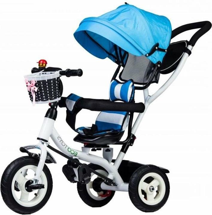 EcoToys Tricycle avec toit et barre de guidage bleu