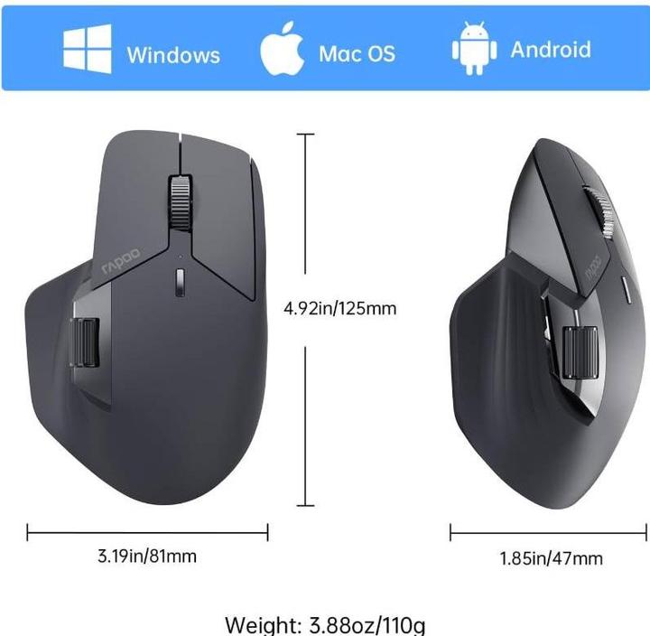 Image du produit Rapoo - MT760 - Bluetooth Maus - Kabellose Maus, Schwarz (Sans fil)