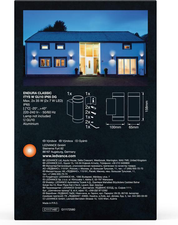 Produktbild Ledvance Endura Classic IP65 GU10 Itys Wall Dark Gray (GU10, IP65)