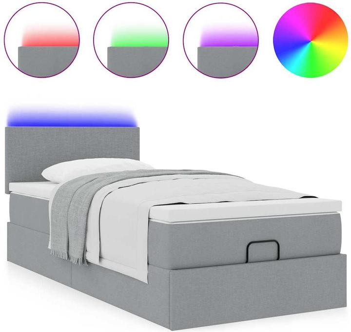 Actual product image vidaXL Ottoman bed with mattress light grey 90x190 cm fabric (90 x 190 cm)