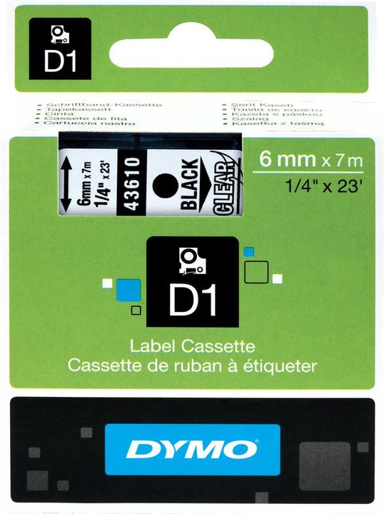 Image du produit Dymo Ruban D1 43610 6mmx7.0m noir->transp. (0.60 cm, Noir, Transparent)