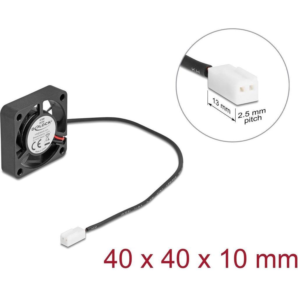 Delock Axiallüfter 5 V DC, 40 x 40 x 10 mm schwarz (40 mm, 1 x), Ventola PC, Nero