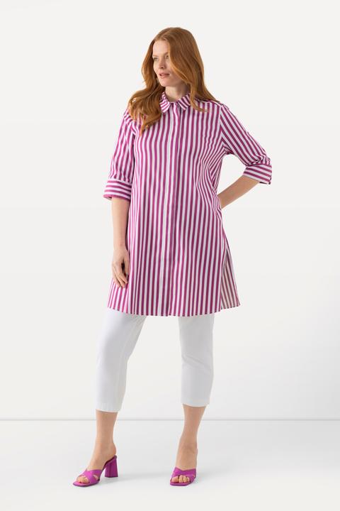 Image du produit Ulla Popken Chemisier long à rayures, ligne A, col de chemise et manches 3/4 (46, 48)