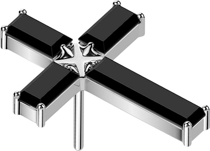 Produktbild Star Piercing Threadless Kreuz silber Baguette Kristalle schwarz (Titan)