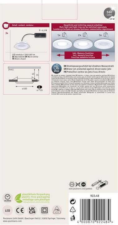 Produktbild Paulmann Einbauleuchte Sormus Set (560 lm)