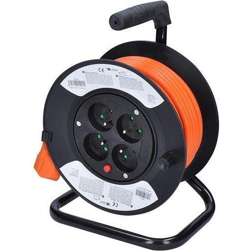 Olight, Avvolgicavi, Solight predlžovací prívod na bubne, 4 zásuvky, 15m, oranžový kábel, 3x 1,5mm2 (15 m, 1.50 mm².)