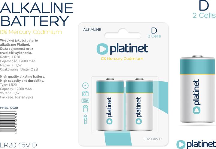 Image du produit Platinet pila alcalina d lr20 blister*2 (2 pcs, D, 12000 mAh)