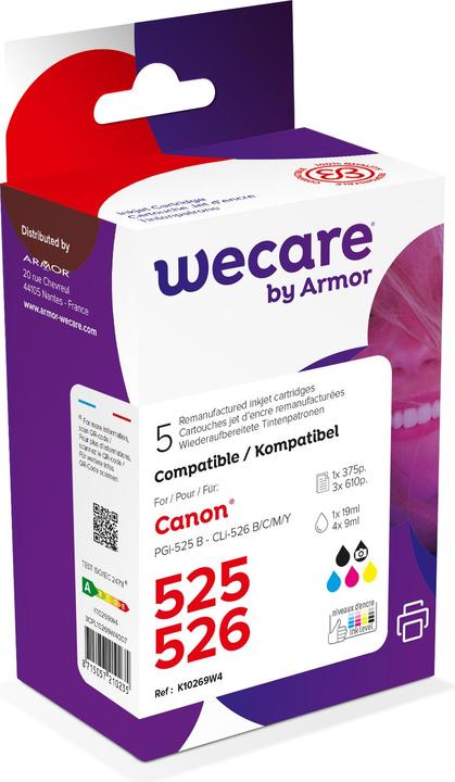 Productafbeelding Wecare Multi rebuilt 525/526 BKCMY CLI-526PA voor Canon PIXMA iP 4850 19/4x9ml (CMYK)