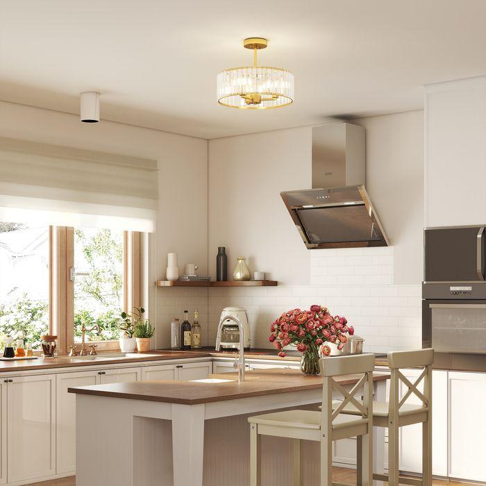 Actual product image Swisshandel24 Deckenlampe, Kristallschirm, 3 Glühbirnen, Metall, Goldfarben (E14)