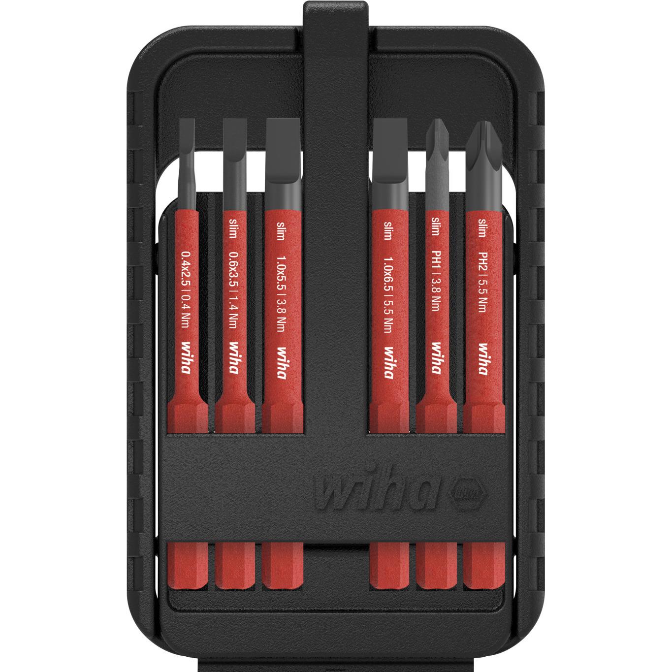 Wiha, Bits, Bit Set slimBit electric Schlitz, Phillips 6-tlg. inkl. I slimBit-Box I VDE geprüft (2.5, 3.5, 5.5, 6.5mm)