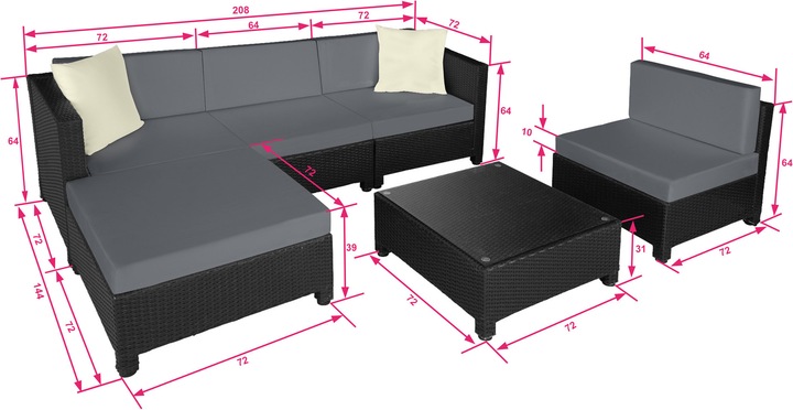 Immagine prodotto tectake set da giardino in rattan con telaio in alluminio, variante 2