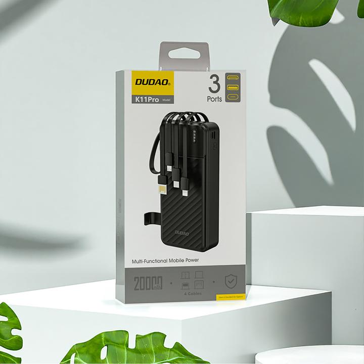 Actual product image Dudao K11 Pro 20000mAh Powerbank mit integrierten Kabeln - Schwarz (20000 mAh, 10 W)