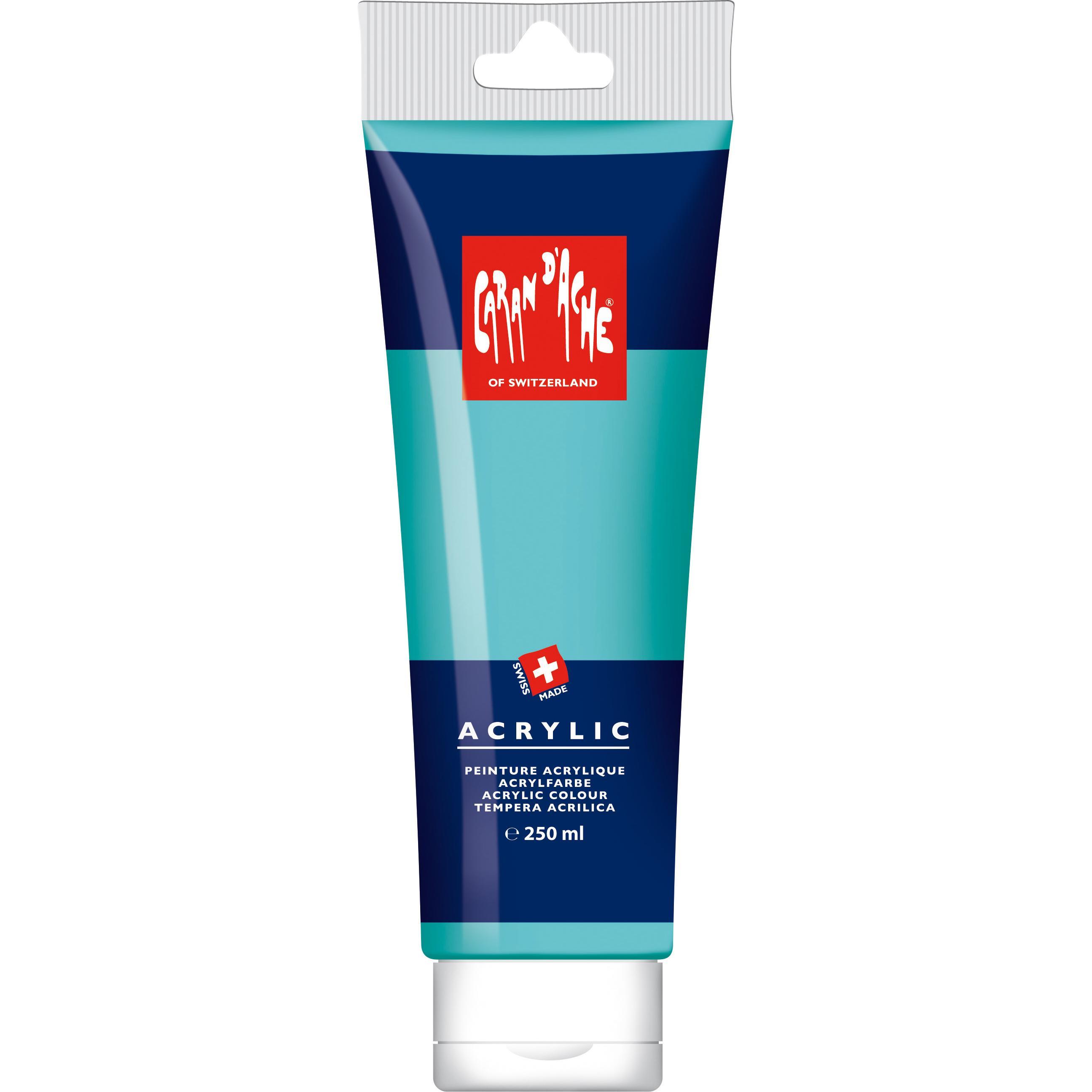 Caran d'Ache, Künstlerfarbe + Bastelfarbe, Werk- und Malfarbe ACRYLIC (Türkisblau, 250 ml)