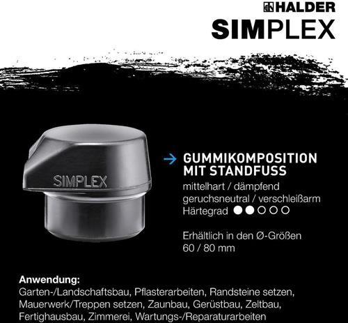 Actual product image Simplex Soft-face mallet with cast steel housing and wooden handle, Ø 60, rubber composition with base / (1540 g)