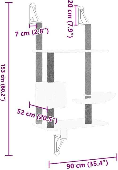 Produktbild vidaXL Kratzbaum Wandmontage (153 cm, Hellgrau)