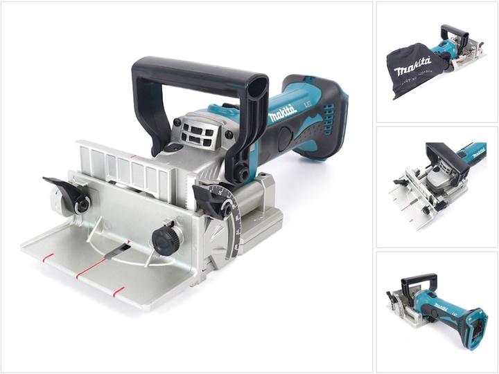 1x sac à poussière, 1x Clé pour trou frontal, 1x Makita BPJ 180 18V fraiseuse à rainurer / fraiseuse de chevilles plates