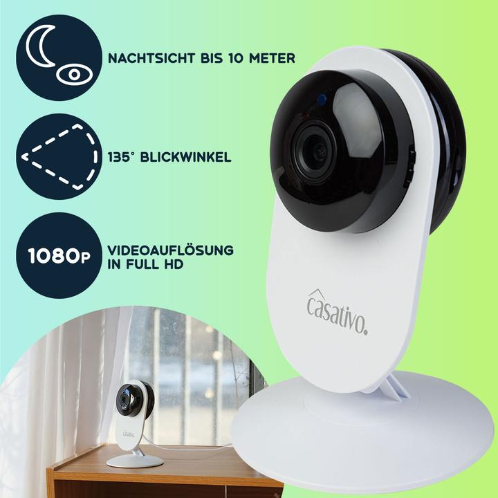 Immagine prodotto Casativo 2er-Set Hochauflösende Full-HD-IP-Überwachungskamera mit, Nachtsicht, Bewegungserkennung (1920 x 1080 Pixels)