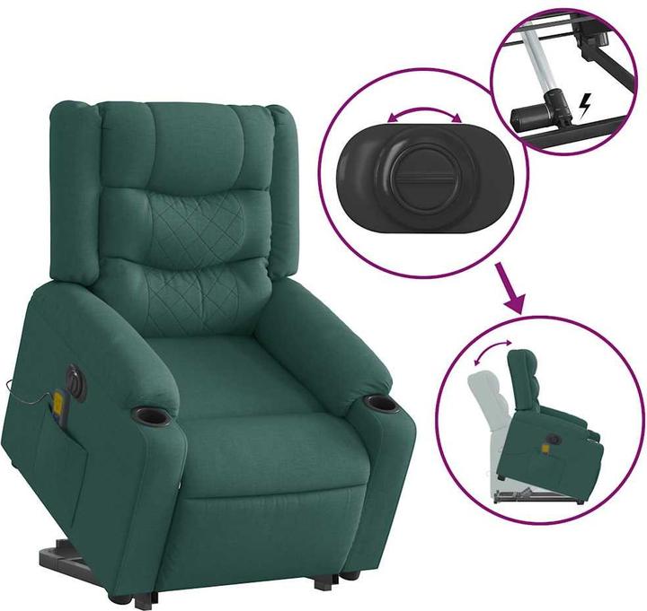 Image du produit vidaXL Fauteuil de massage électrique avec fonction releveur Vert foncé Tissu