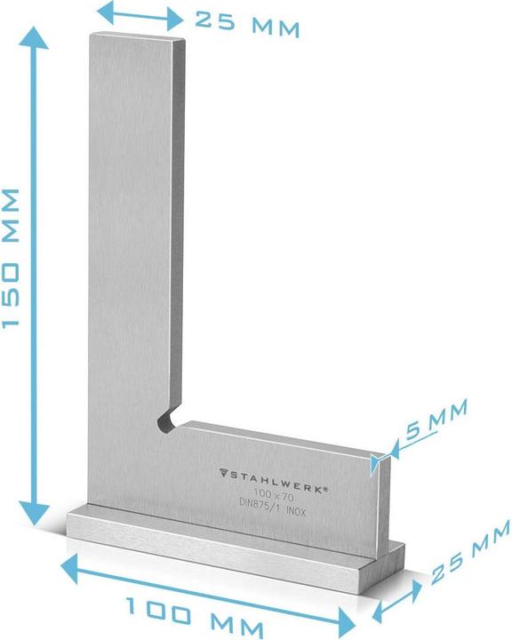 Immagine prodotto Stahlwerk Staffa di arresto 90° 150 x 100 mm DIN 875/1 in acciaio inox