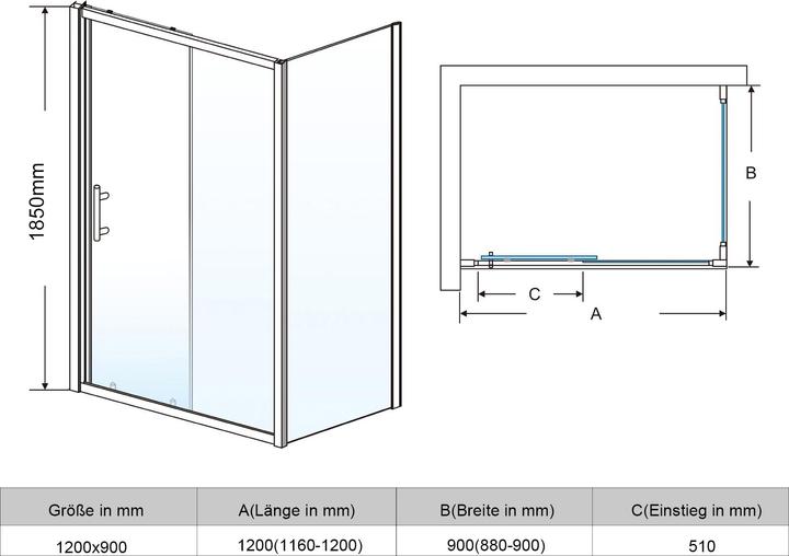 Actual product image SONNI 120x90cm Duschkabine Schiebetür-Duschkabine Duschkabine (120 cm, 170 cm, 185 cm)