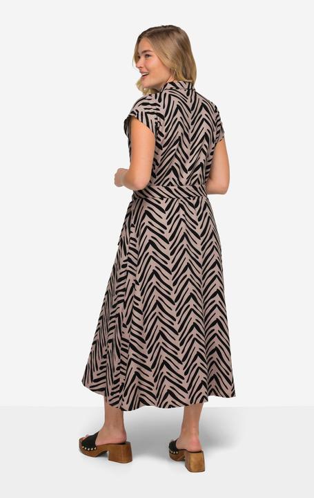 Produktbild Laurasøn Leinenmix-Kleid, Zebra-Stil Print, Hemdkragen, Taillengürtel, Halbarm (XXL)