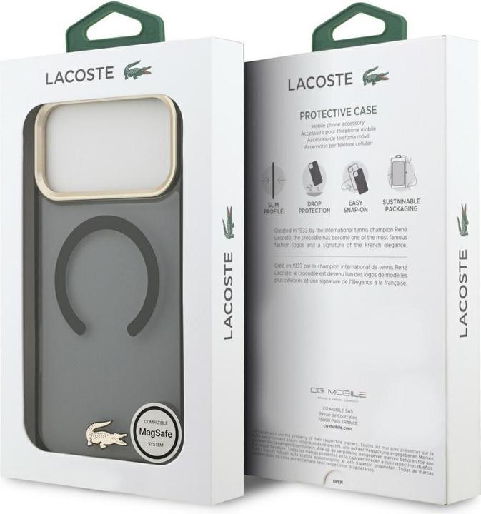 Produktbild Lacoste Shockproof Transparent Frosted Gold Logo MagSafe Case for iPhone 17 Pro Max black (Apple iPhone 17 Pro Max)
