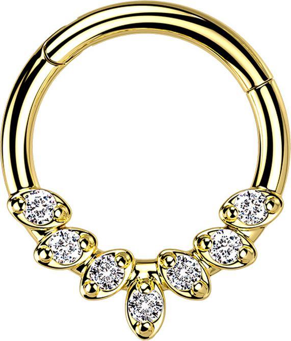 Actual product image Star Piercing Micro segment ring hinged gold plated seven crystal leaves silver (without brass, Surgical steel 316L)