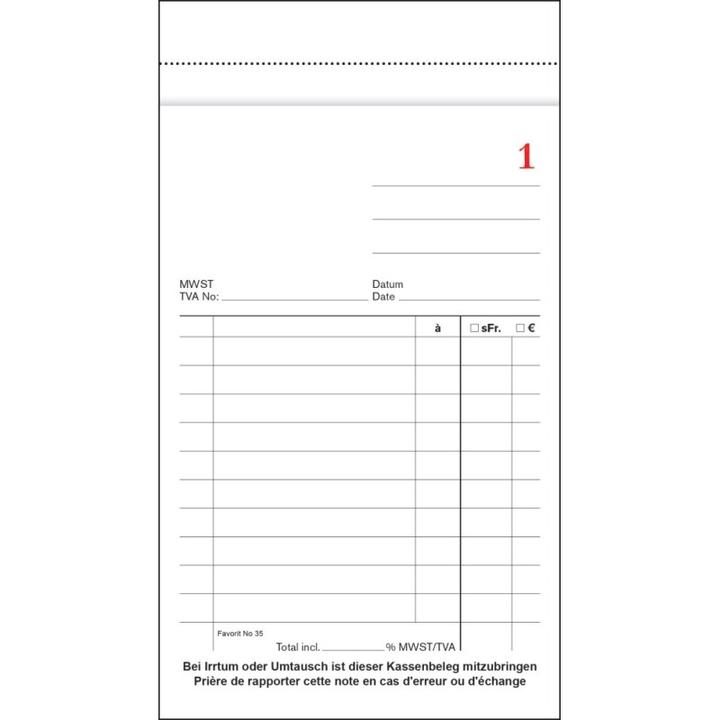 Produktbild Favorit Durchschreibeblock Kassa mit Fussnotiz (100x)