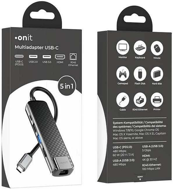 Actual product image Onit Multiadapter (USB-C, 5 Ports)