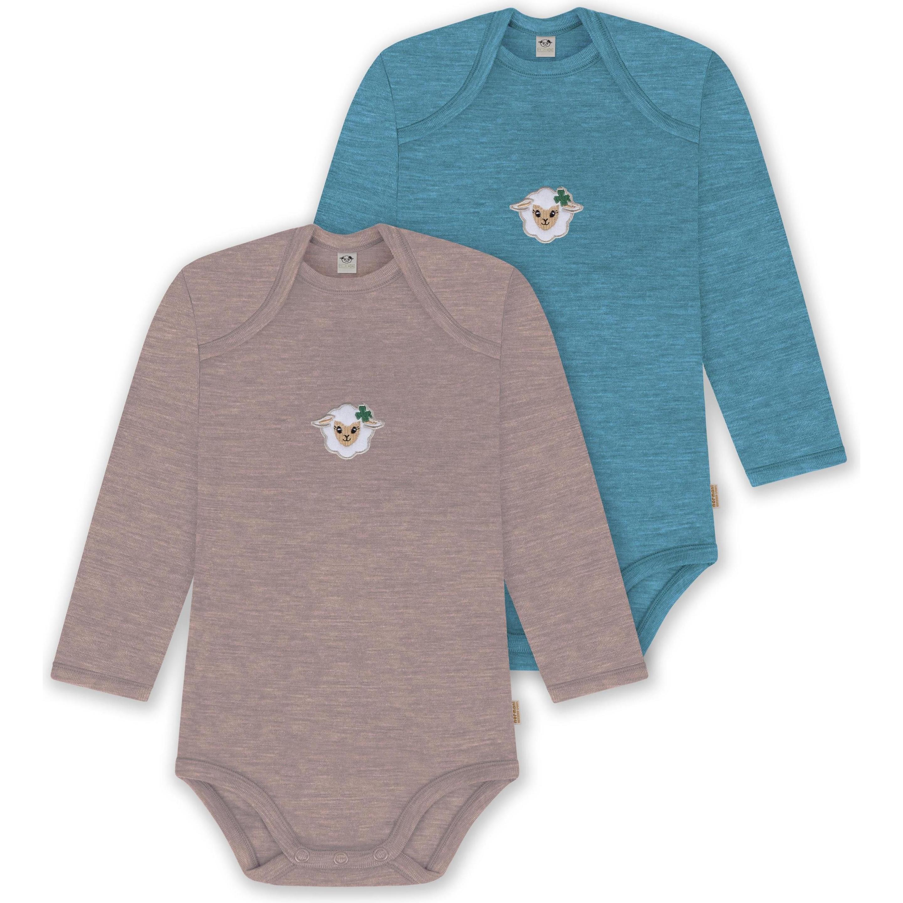 Normani, Herren, Body, 2er Pack Baby Merino Body Langarm „Auckland" - 9381, Rosa, Blau, (98)