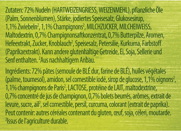 Valori nutrizionali e ingredienti Knorr Pasta Ai Funghi con Salsa di Funghi (218 g)